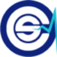 Blue circular logo with a white double ring and a teal checkmark crossing the inner shape.
