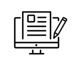 Desktop monitor showing a document with a pencil, implying editing or creating a document online.