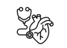 Line drawing of a heart with a stethoscope, representing heart health or cardiology.