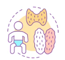 Illustration of a person with a mobility aid beside two kidneys inside a dashed circular outline, highlighting kidney health.
