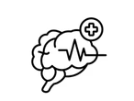 Illustration of a brain with a heart-rate line and a medical plus sign, symbolizing brain health.
