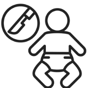 Baby sitting with a no-tools symbol, indicating tool safety around children. (No tools near baby)