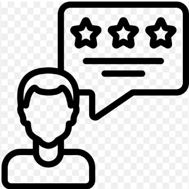 Person icon with a speech bubble showing a 3-star rating, representing a customer review.