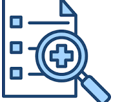download - Sparsh Hospital - Sparsh Hospital Document icon with a checklist and a magnifying glass featuring a medical cross, representing medical records search or health data review.